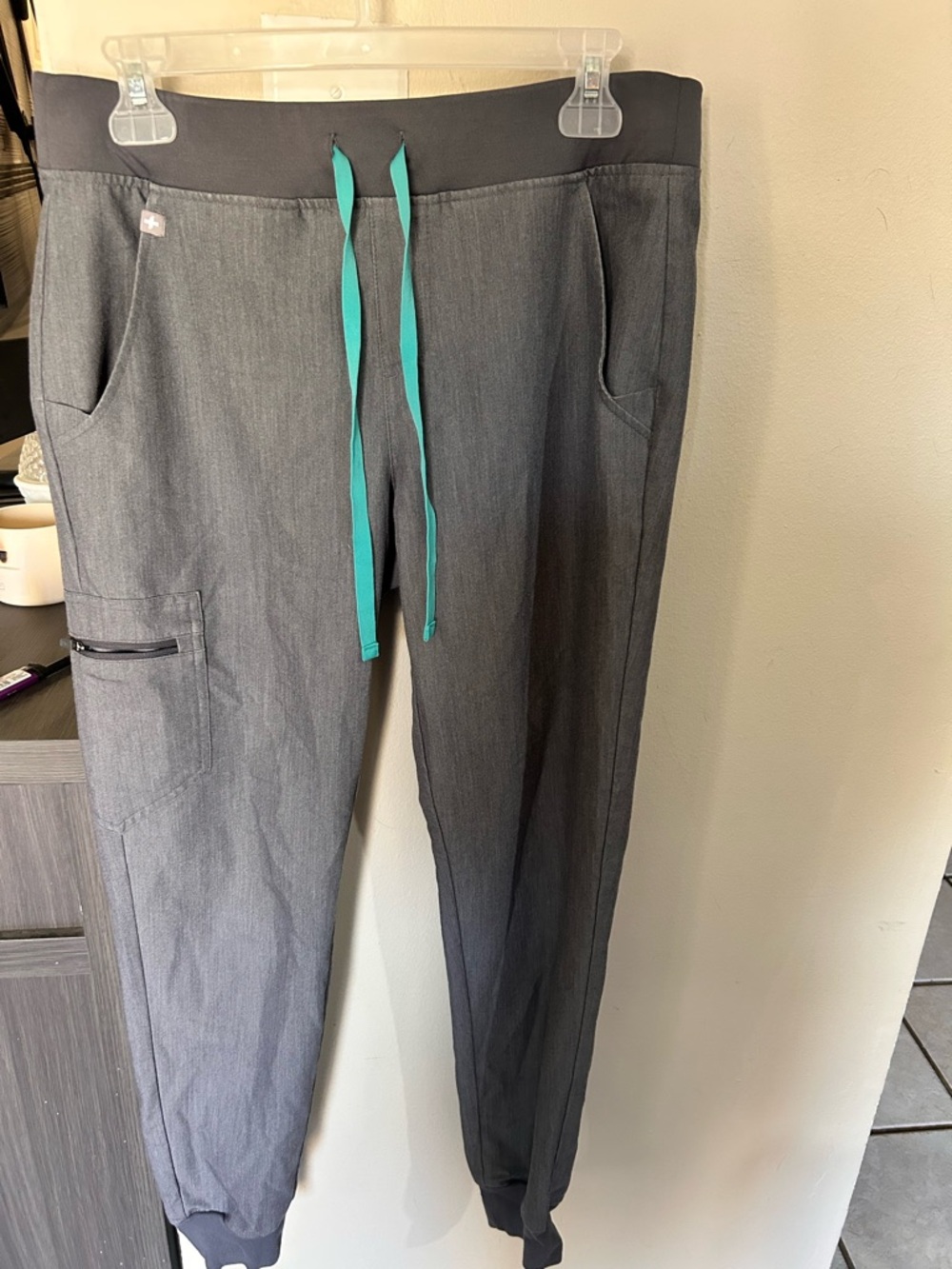 Figs Gray Joggers with Teal Drawstring
